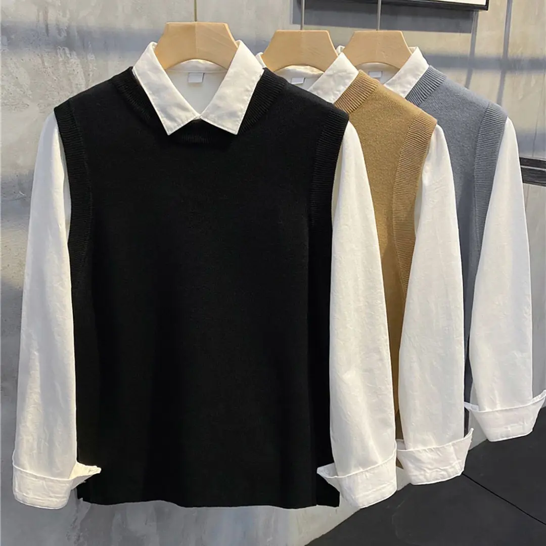 

Men's Slim Fit Knitted irt Patterned Two-Piece Effect Base Layer Outerwear Long Sve Polyester Fiber Casual Wear