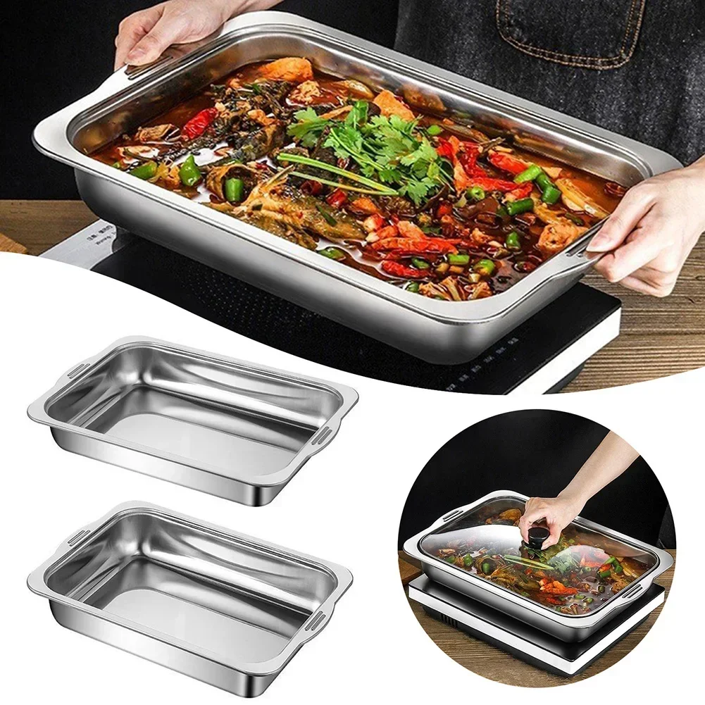 Edelstahl-Tieftablett mit großem Fassungsvermögen, gerösteter Fisch, Teller, rostfrei, Mehrzweck-Lebensmittelaufbewahrung, Buffets, Grill, Backen