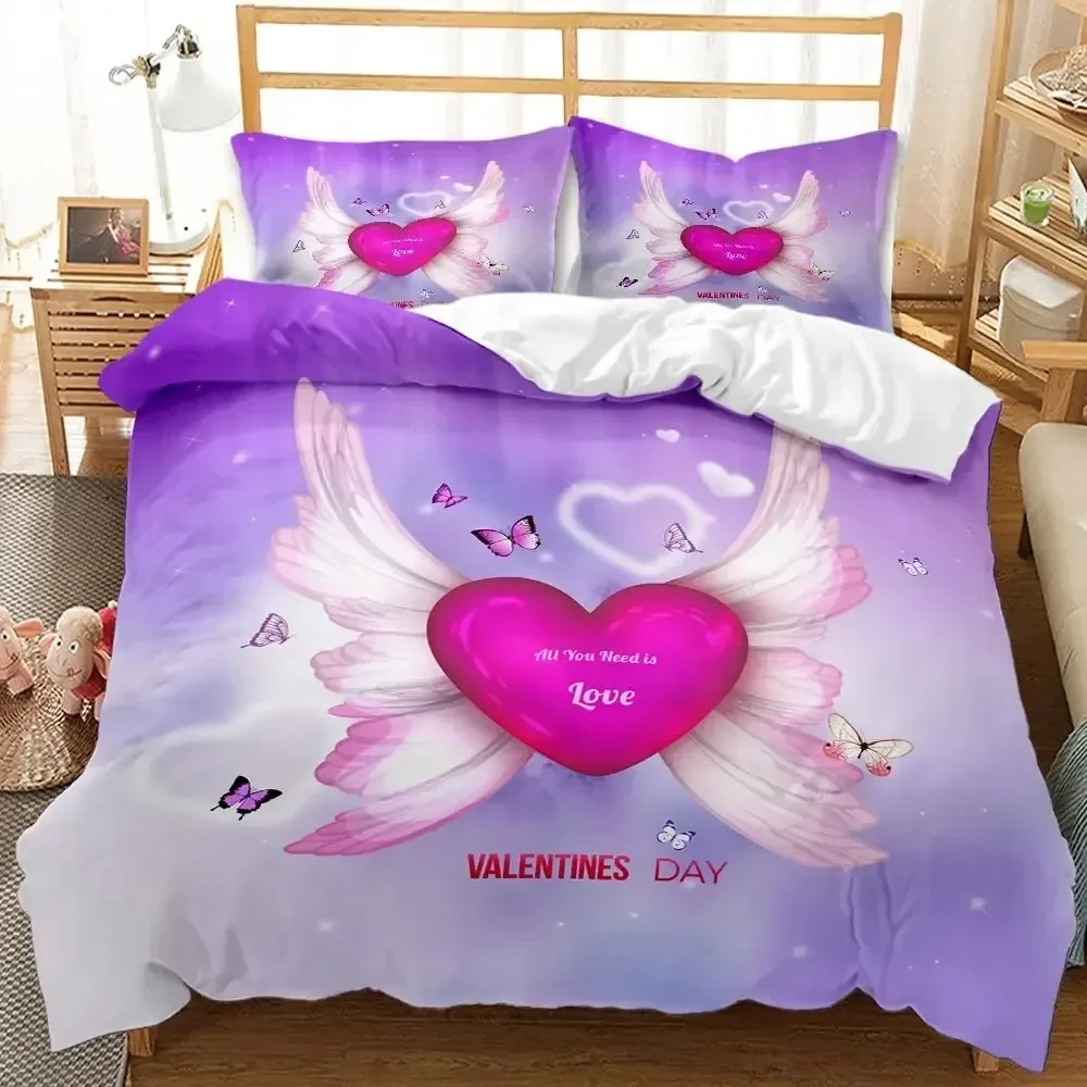 Top Festival Duvet Cover Valentine's Day Print Bedding Set Couple Romantic Polyester Quilt Cover for Lover Full Queen King Size