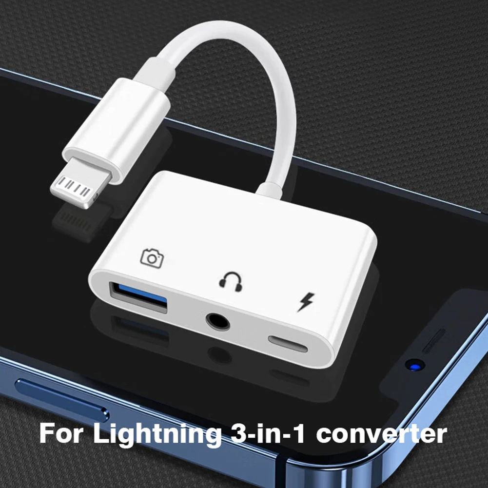 Byscoon 3 في 1 Lightning إلى USB 3.0/Charge/3.5mm Jack لهاتف iPhone 14 13 12 11 Pro XS Max XR X iPad Converter لمحول iOS OTG