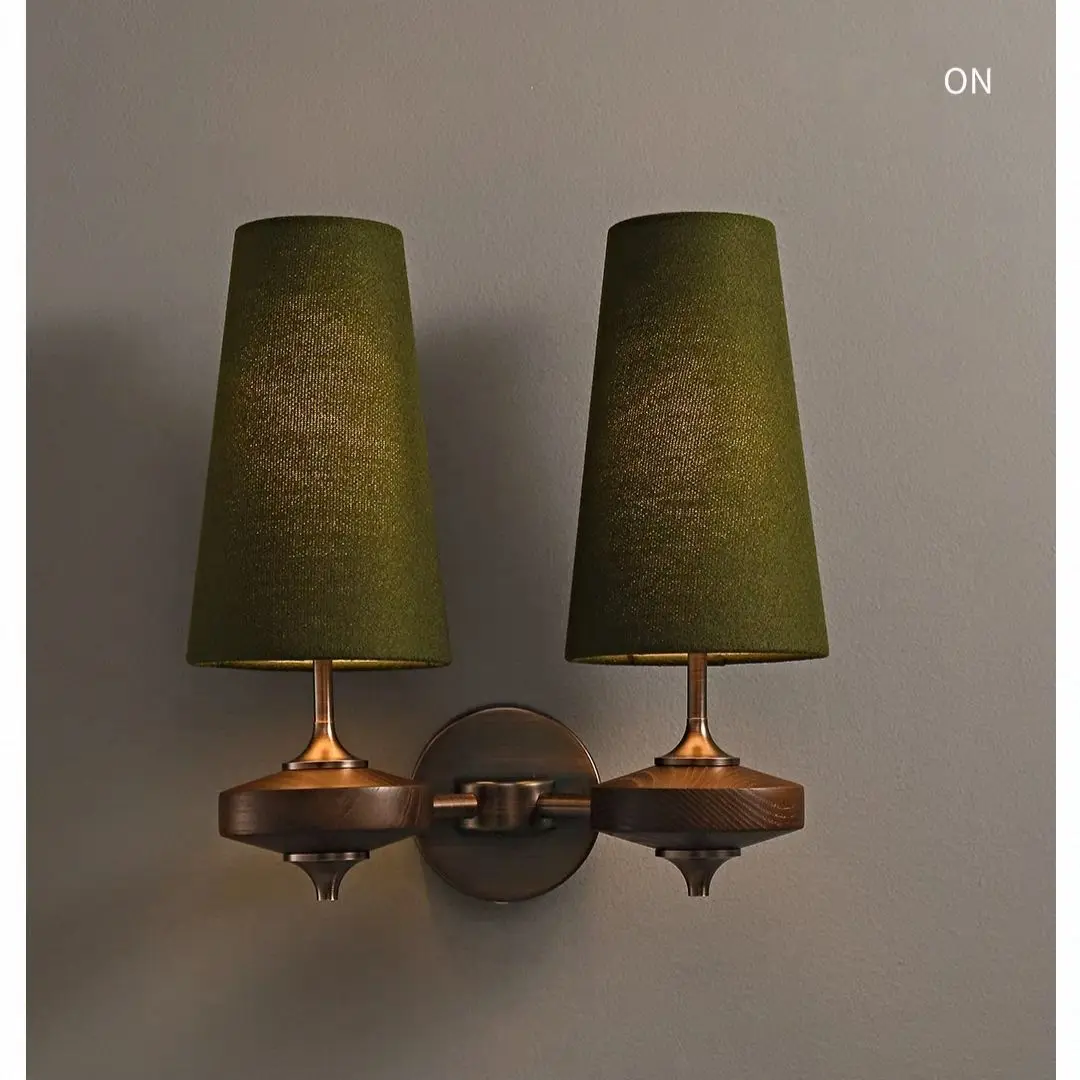 European style startup wall lamp, fabric wall lamp, bedroom bedside eye friendly lamp, solid wood retro wall lamp