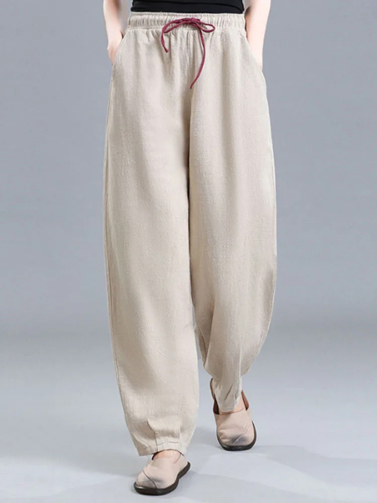 2024 Spring Summer Cotton Linen Pants Baggy High Waist Harem Pantalones Thin Womens Jogger Spodnie Casual Big Size 5xl Sweatpant