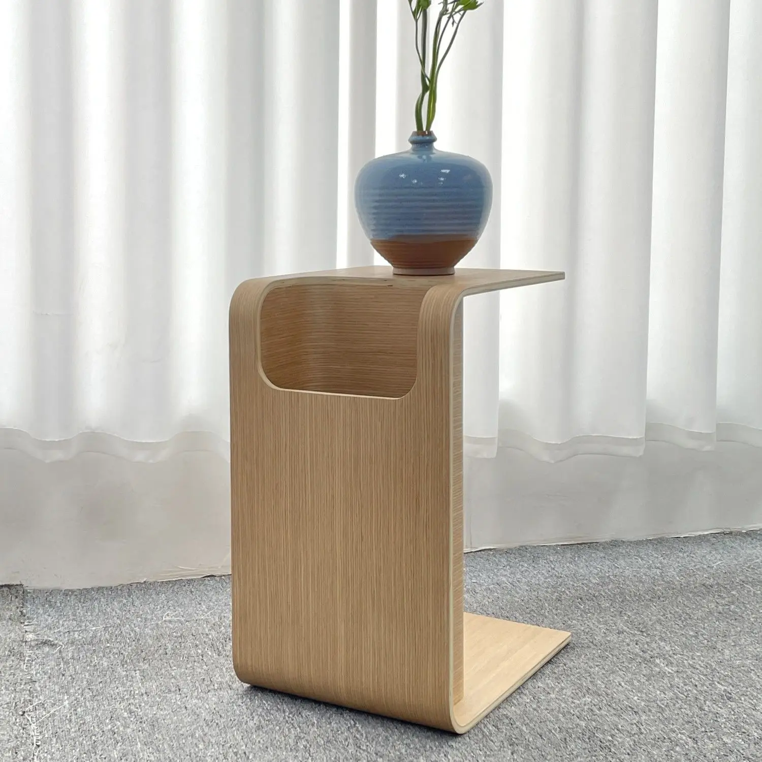 Creative Sofa Side Table Solid Wood Living Room Modern Small Coffee Table Magazine Storage Side Cabinet Home C-Shaped Side Table