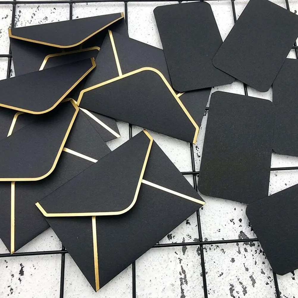 

50Pcs Gold Foil Edge Black V Flap Invitation Envelopes Paper Card Envelopes for Wedding Graduation Greeting Key Envelopes,