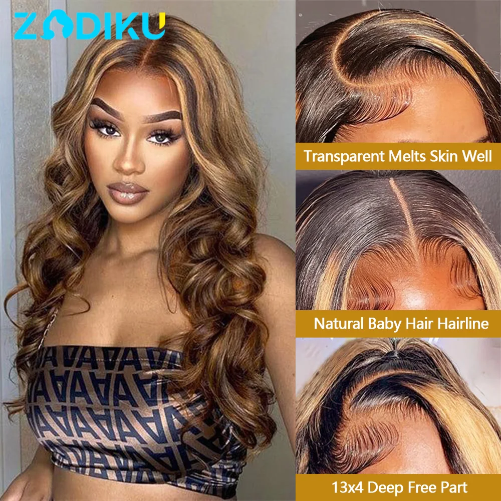 ZIDIKU 28 بوصة العسل شقراء 13X4 الدانتيل الجبهة شعر الإنسان مجعد الجسم موجة خصلات الشعر المستعار الإنسان 100 شعر الإنسان شعر مستعار أسود على التخليص بيع
