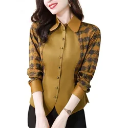 Slim Ladies Blouses Satin Shirt For Women Cardigan Blous Top Thin Bottom Shirt Woman Vintage Blouse Laple Button Up Female Shirs