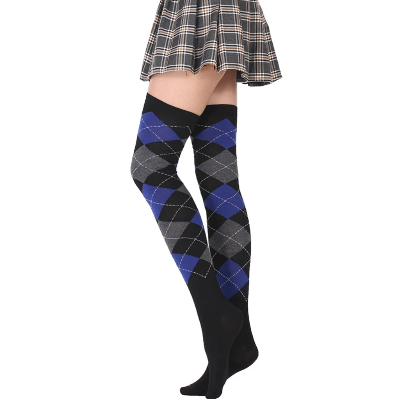 Halloween Women Thigh High Stockings Poker Card Suit Print Over Knee Long Socks