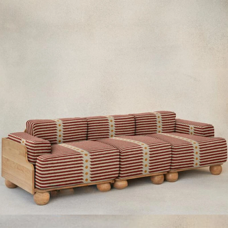 

Medieval Maillard striped fabric solid wood sofa single double sofa retro pastoral sofa