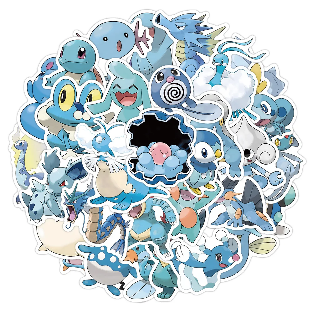 10/50PCS Blue Cute Pokemon Anime Stickers Decal DIY Suitcase Laptop Scrapbook Phone Guitar Cup Graffiti Cartoon Sticker Kids Toy