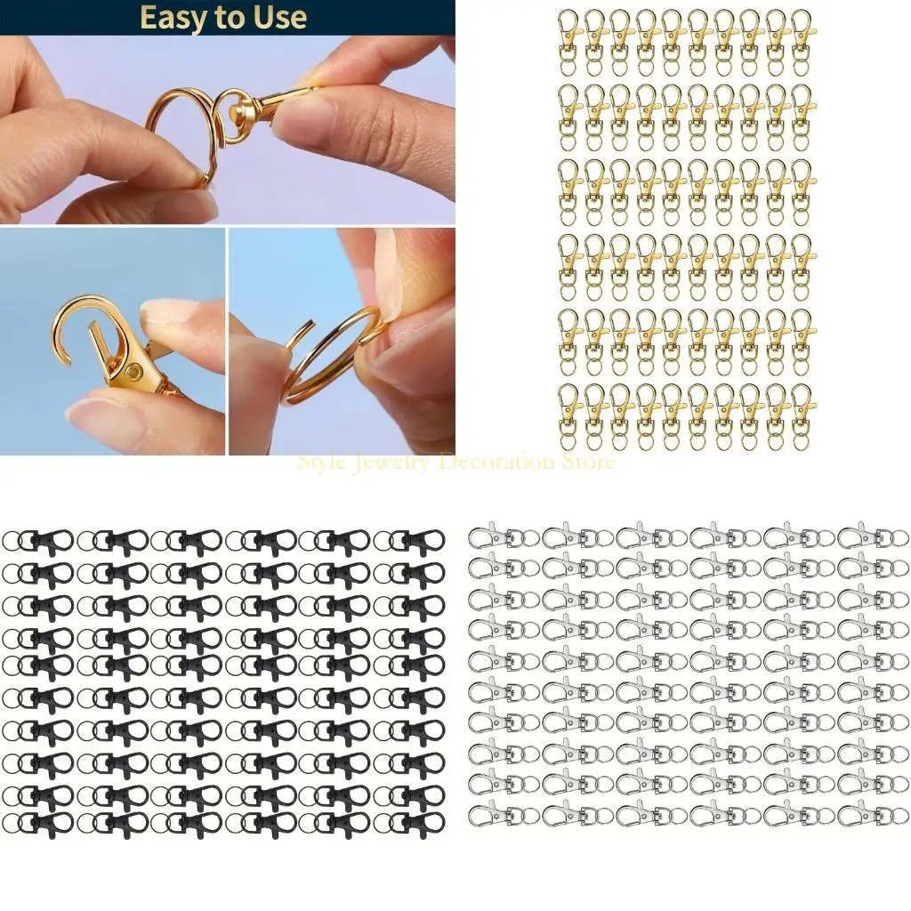 

D46E Pack Of 60 Rotating Metal Keychain Clips Rings and Lobster Claw Clasp Hook Jewelry Making Accessories