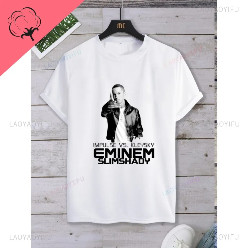 T-shirt estampada masculina The Eminem Show T masculino de manga curta, streetwear com o pescoço, top de algodão, tendência Harajuku, clássico