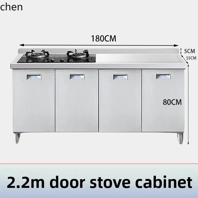 PYH 304 Stainless Steel Cabinet Kitchen Cabinet Integrated Dishwashing and Cutting Worktop with Integrated Stove