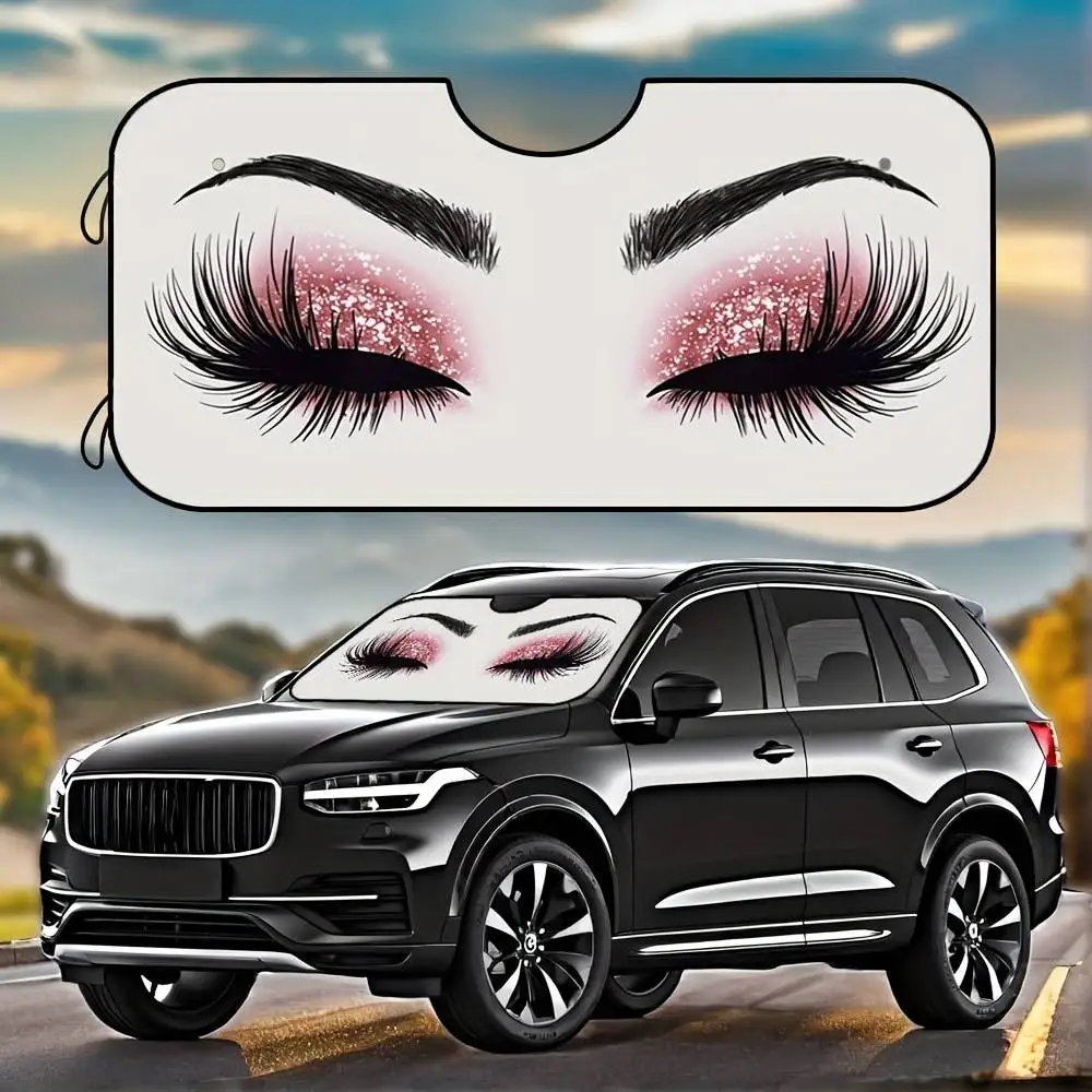 Red Big Eye Print Car Windshield Sunshade Foldable Front Windshield Sun Visor Heat Insulation Keep Vehicle Cool
