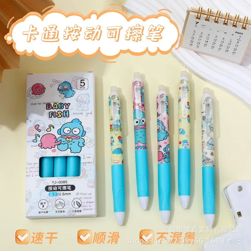

5pcs Sanrio Hangyodon Erasable Gel Pen Kawaii Cartoon Anime 0.5 Blue Student Writing Quick-drying Cute Stationery Girl Gift Pen