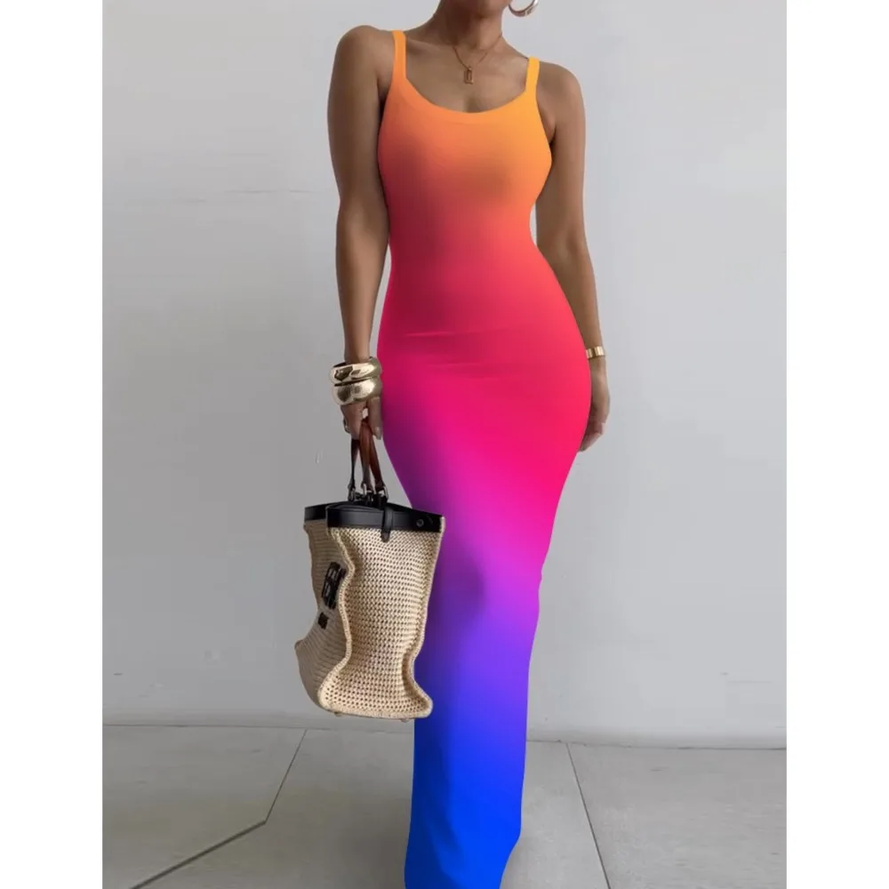 

Gradient Printed Long Dress Summer New Women's Fashionable Printed Sexy Sleeveless Suspender Slim Fit Hip Hugging Long Dress