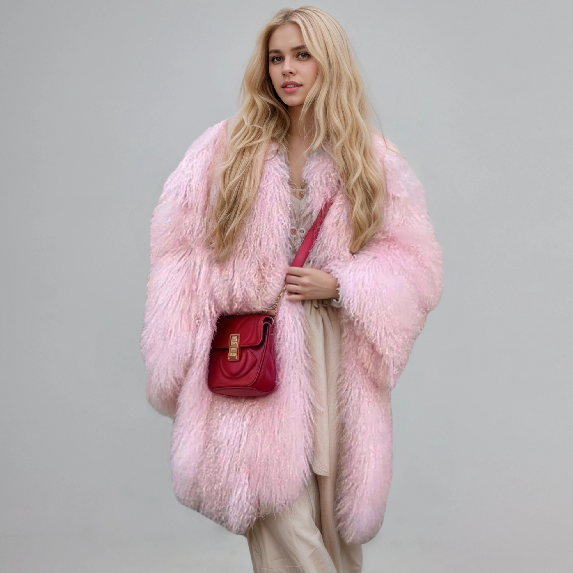 

2025 New 100CM Length Mongolia Sheep Fur Coat Women Winter Warm Party Clothes Long Fur Coat for Ladies Turn-down Collar