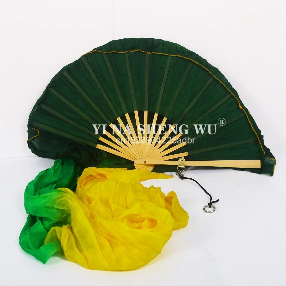 

Пара шелковых вееров + веревка для пой-дэнса 2-в-1, градиентный цвет, 100% натуральный шелк, длинные вееры для китайских танцев, вееры-вуали для танца живота