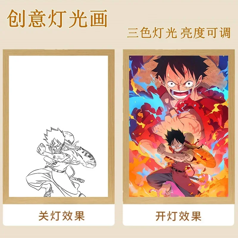 Cartoon One Pieces Nika Luffy Gear 5 Painting Lamp Anime Thousand Sunny Ship Picture Night Light Zoro Ace Photo Frame Lamp Gifts