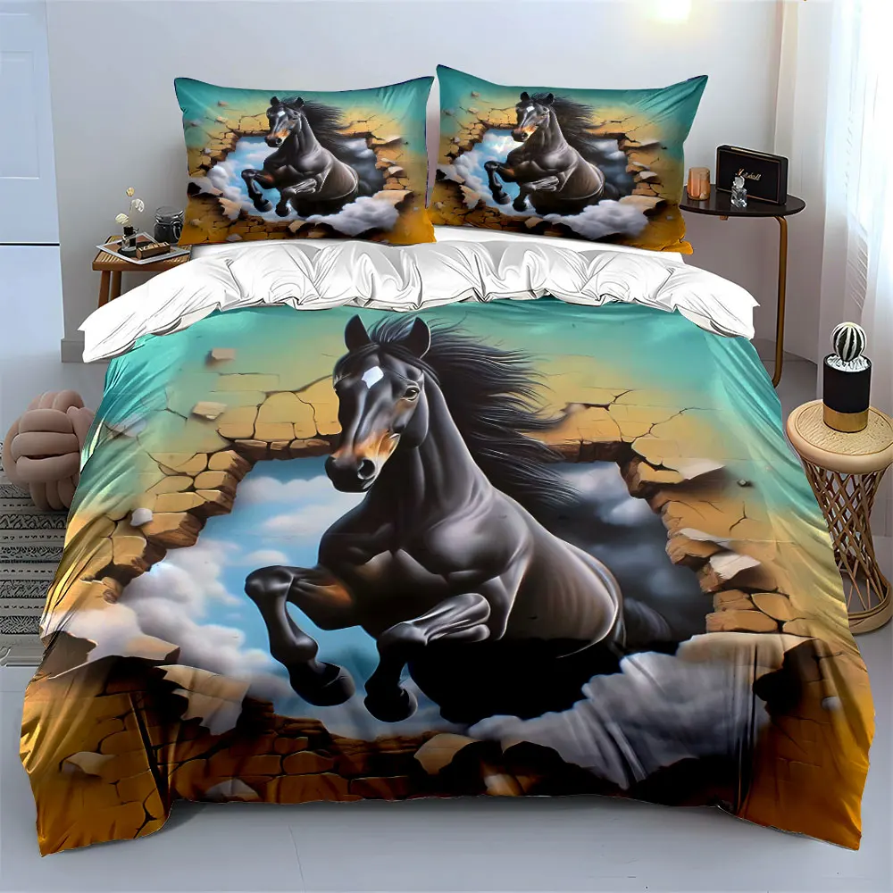 

"Black Horse Wall Art Set" Multiple sizes kid's and adults' bedroom Exquisite 3PC bedding set, gift