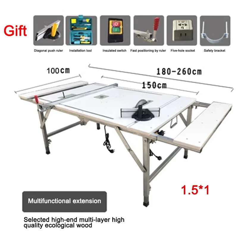 1.5x1.0 M Multifunctional Woodworking Table Saw Portable Folding Workbench 5 In 1 Telescopic Removable Manual Tool For Carpentry