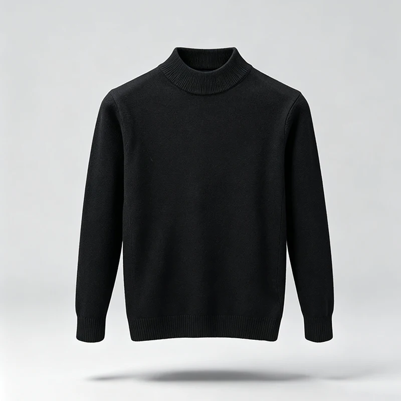 Herren Klassischer Halbrollkragen-Strickpullover Langarm Gerippter Saum Glatter Bequemer Stoff Vielseitig Herbst Winter Büro Einfache Bluse – Detail 9
