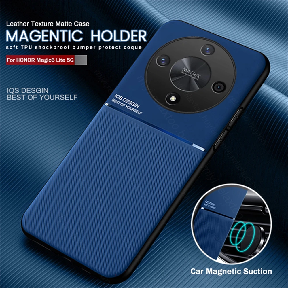 Magic6lite Case Matte Leather Magnetic Back Cover For Honor Magic6 Lite 6Lite 5G TPU Soft Bumper Protect Fundas Magic 6 Light 5G