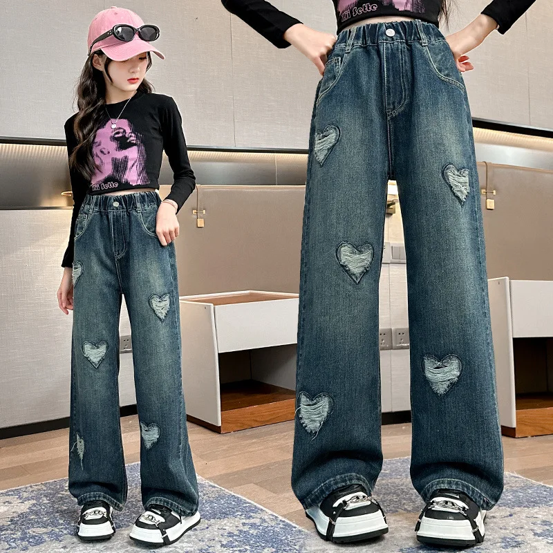 IENENS Straight Loose Wide-leg Jeans High Waist Pants Girl\'s Baggy Jeans Spring and Autumn Korean Fashion Denim Trousers