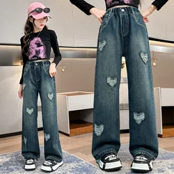 IENENS Straight Loose Wide-leg Jeans High Waist Pants Girl's Baggy Jeans Spring and Autumn Korean Fashion Denim Trousers