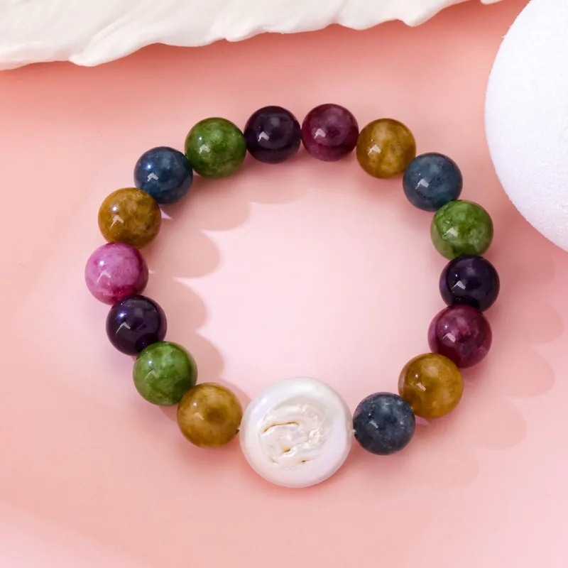 Classica Ethnic Style Colorful Agate Bracelet Elegant Light Luxury Niche Style Baroque Pearl Elastic Bracelet
