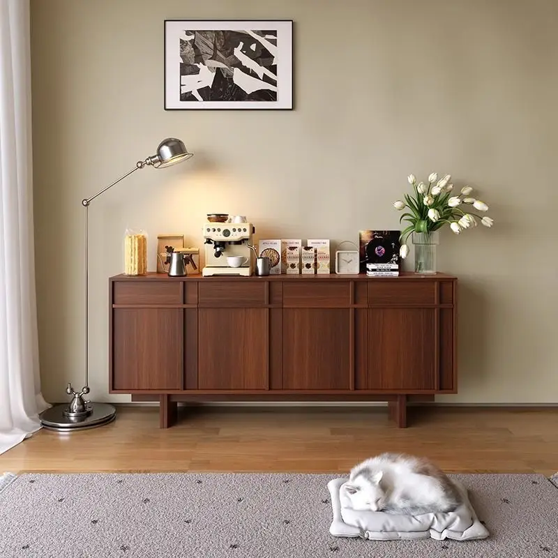 Medieval style solid wood sideboard, living room, wall-to-wall Chinese storage cabinet, skeleton line tea cabinet, storage cabin