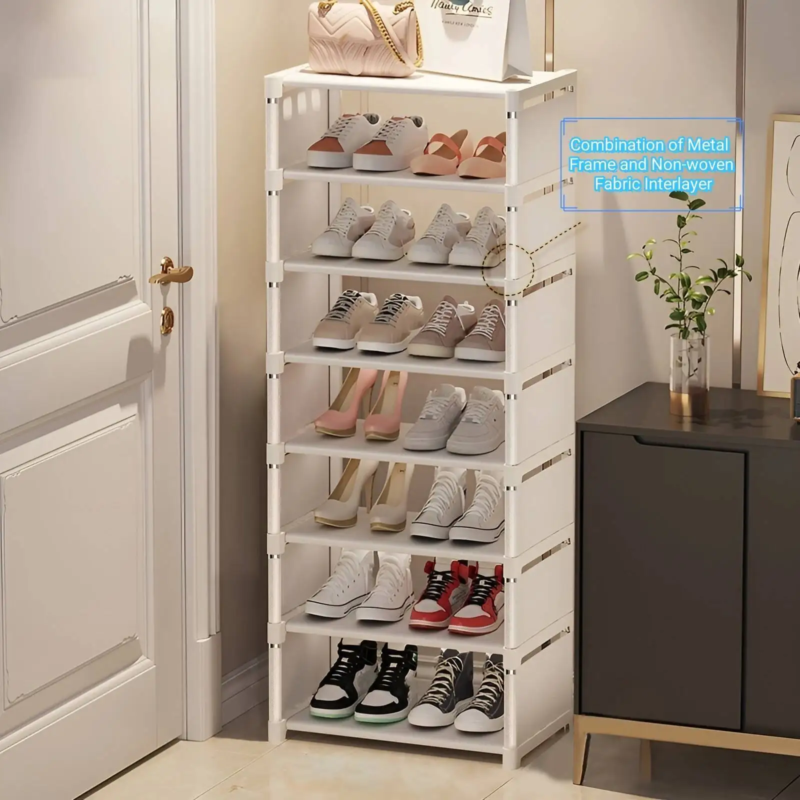 

Space-Saving Metal Frame & Fabric Interlayer Shoe Rack, T1 Shelf For Entryway Hallway Living Room