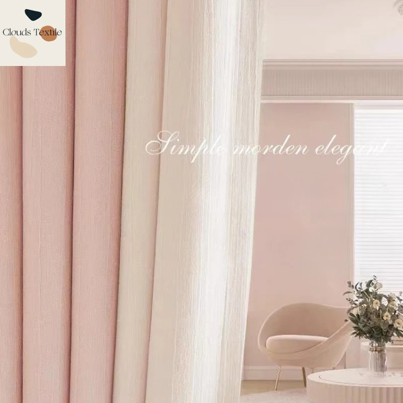 

Popular French Pink Chenille Curtains for Living Dining Room Bedroom Blackout Full Light Luxury Senior Sense of Children's Room