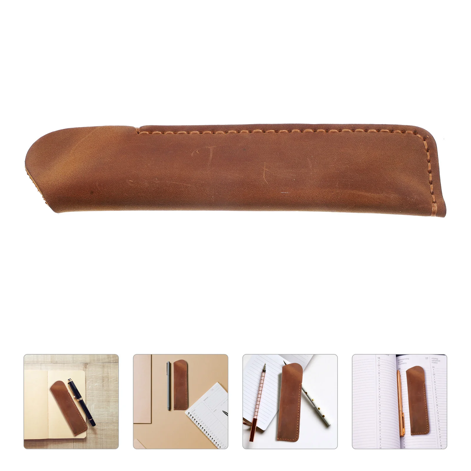 

Pen Case Holder Handmade Fountain Multi Pens Pouch Pen Protective Sleeve Cover (Brown Carving)