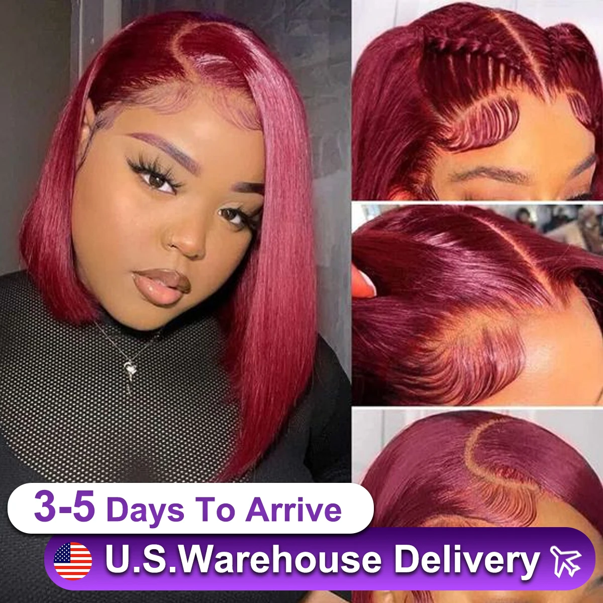 99J Burgundy Short Bob Human Hair Wigs 13x4 Red Straight Transparent Lace Front Wig Pre Plucked For Women 14 Inch 180% Density