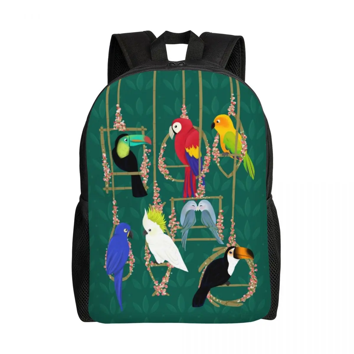 Tropical Getaway Parrot Birds Backpacks for Girls Boys Cockatiel Budgie Toucan College School Bags Bookbag Fits 15 Inch Laptop