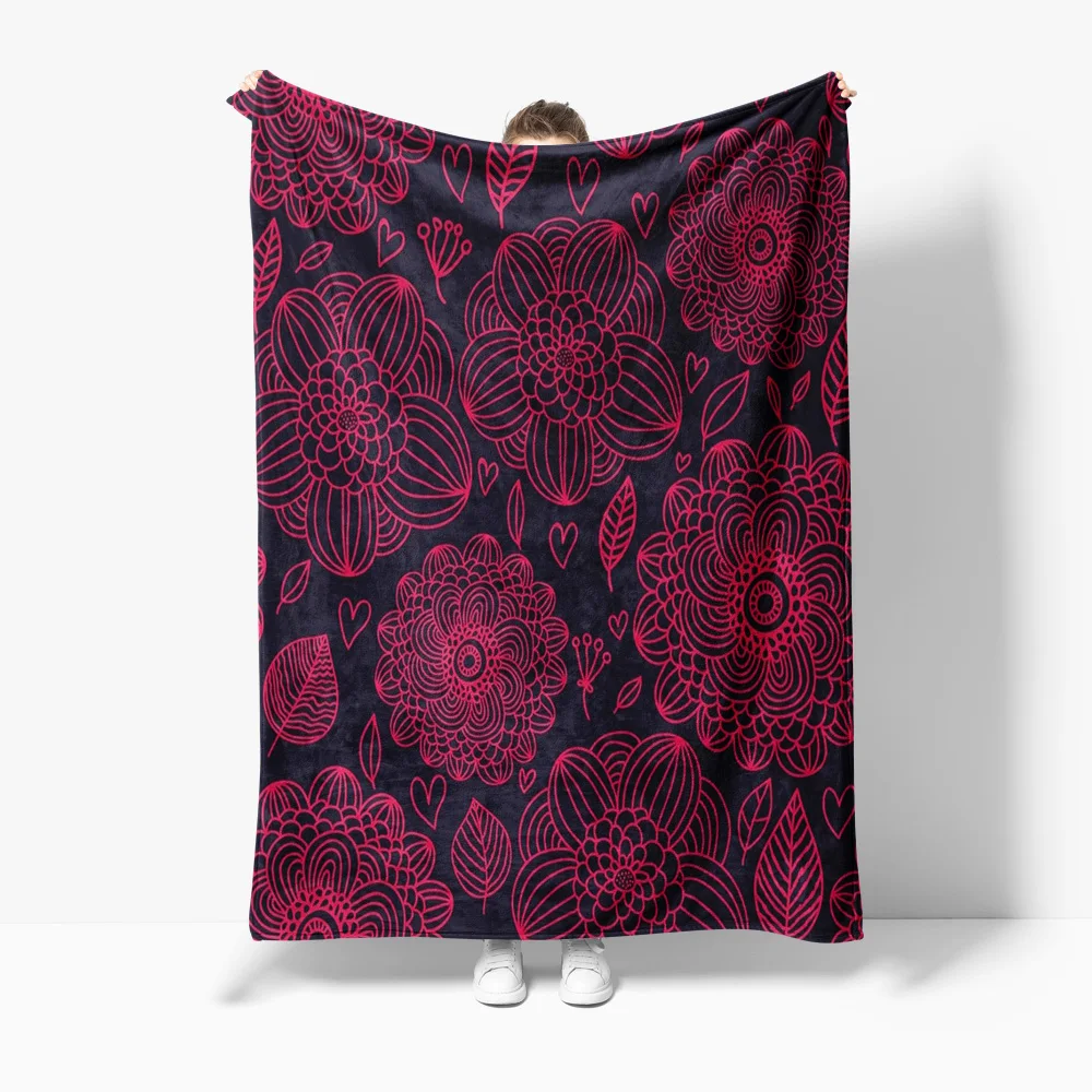 

Флисовое одеяло с темным цветочным узором, декоративное покрывало для дивана-кровати, подарок для женщин, девочек, детей