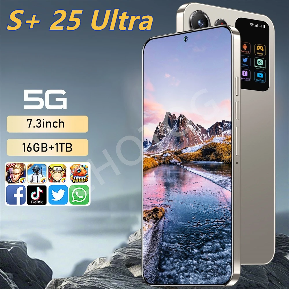 الهواتف المحمولة الجديدة S + 25 Ultra Original 7.3HD الهاتف الذكي 4G 5G ثنائي الشريحة هاتف محمول 7800mAh أندرويد 14 الإصدار العالمي الهواتف المحمولة