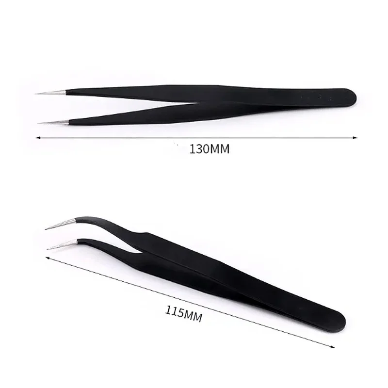 2Pcs Stainless Steel Elbow Antistatic Nail Tweezers Nail Rhinestone Paillette Nipper Manicure Decorations Picking Tweezer Clip