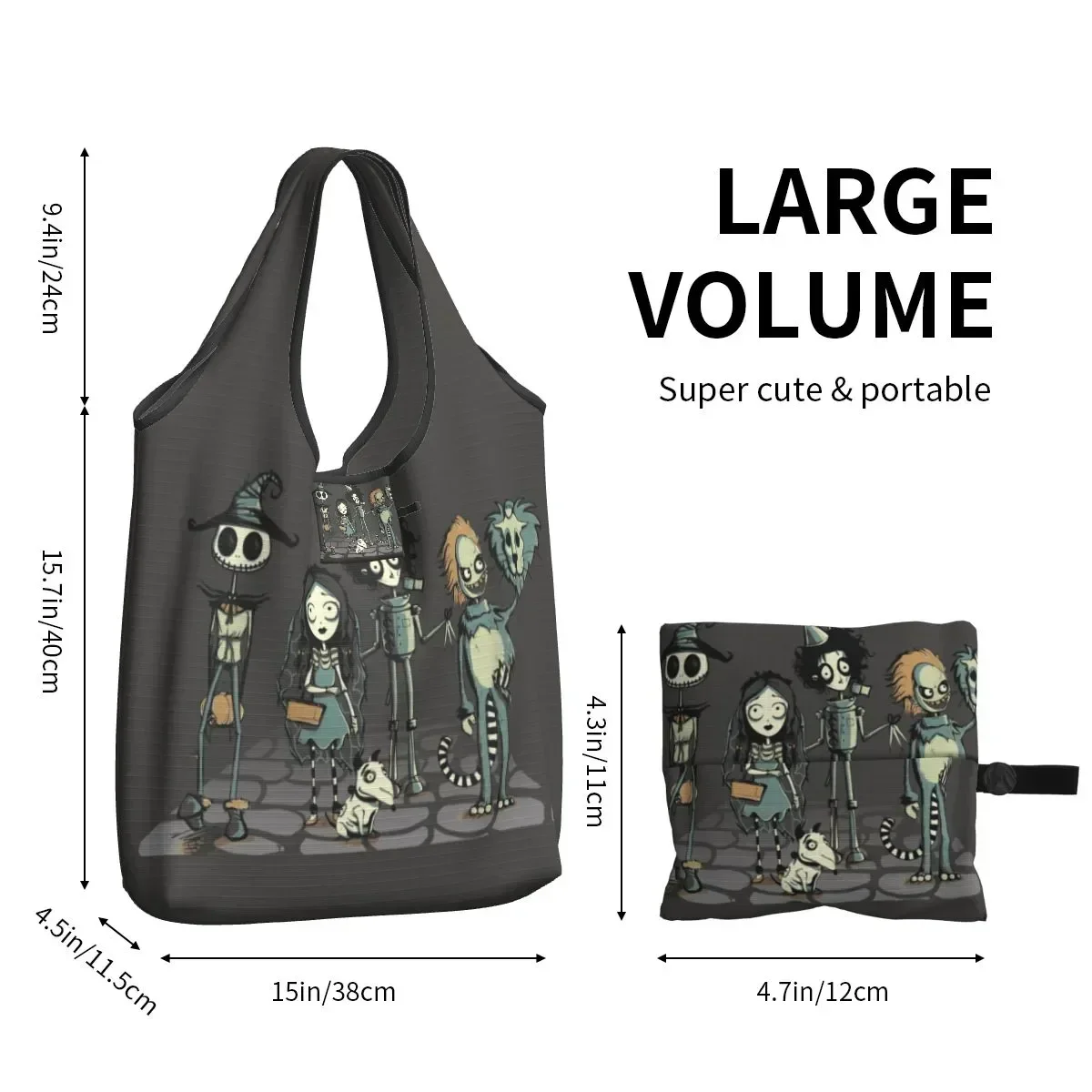 Reusable Tim Burton Horror Movie Shopping Bag Women Tote  Portable Gothic Halloween Film Groceries Shopper s