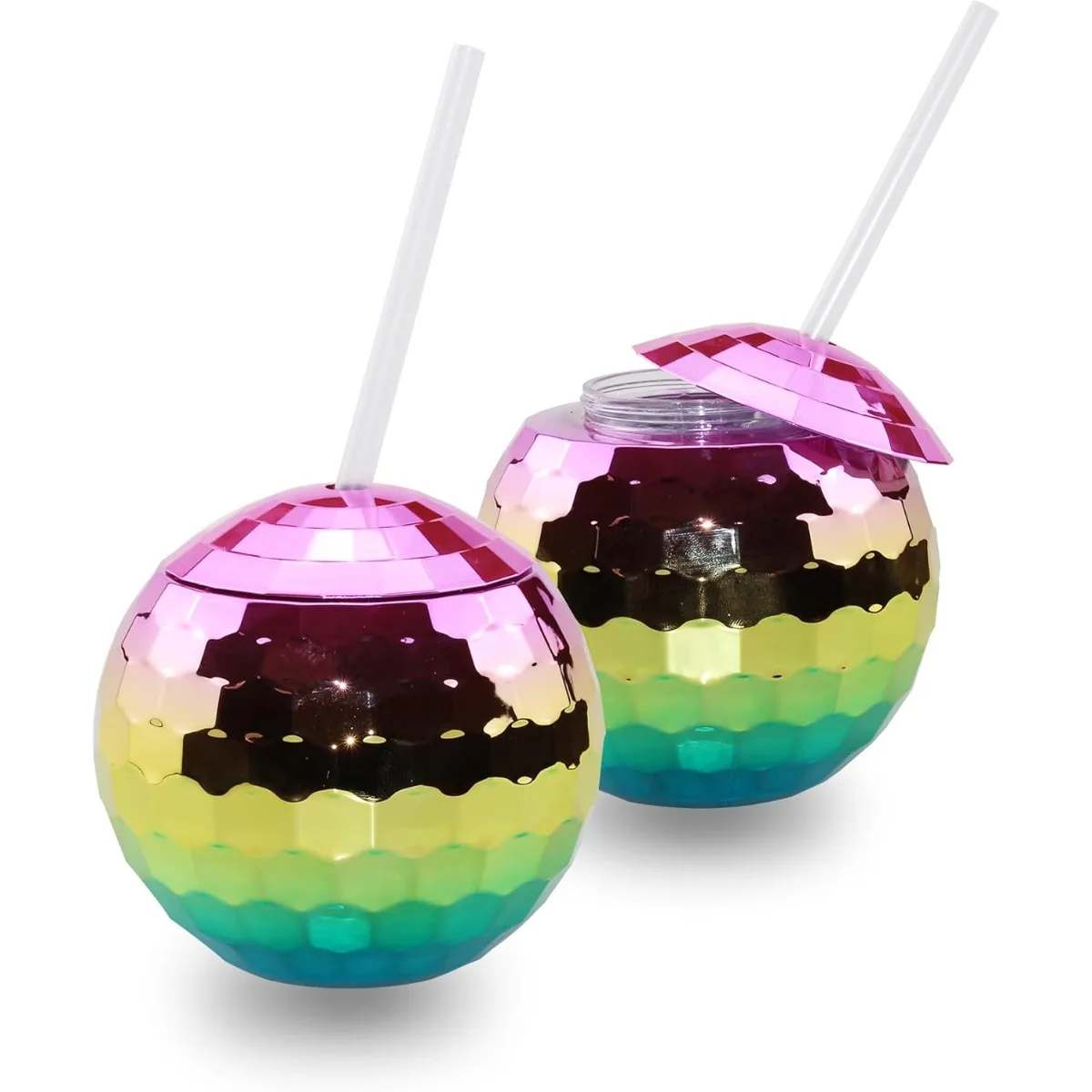 

/6/9/12 Pcs Disco Ball Cups (20oz) - Rainbow disco ball drink cups, disco ball cups with straws and lids,