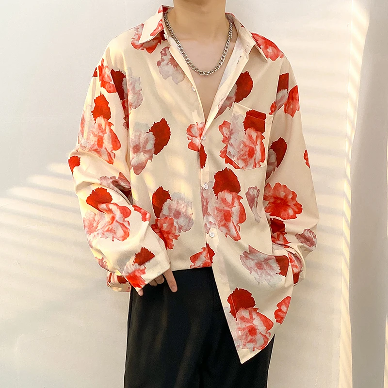 

Vintage Floral Long Sleeve Shirt Unisex Lazy Style Neutral Retro Flower Shirt Thin Early Autumn Fashion for Men And Women