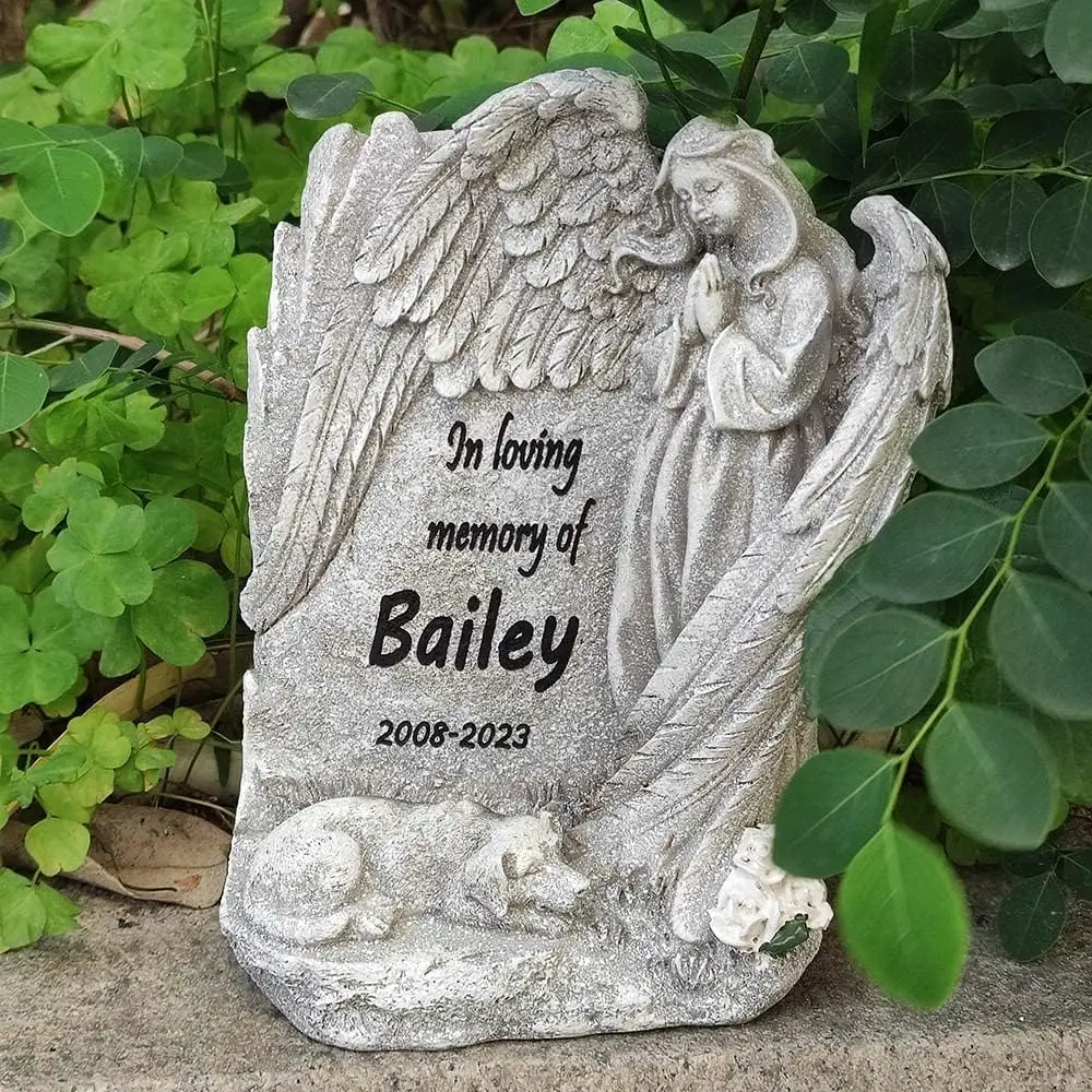 Pet Memorial Stone with Angel, Personalized Dog Memorial Stones Engraved with Message to Remember Your Beloved Pet