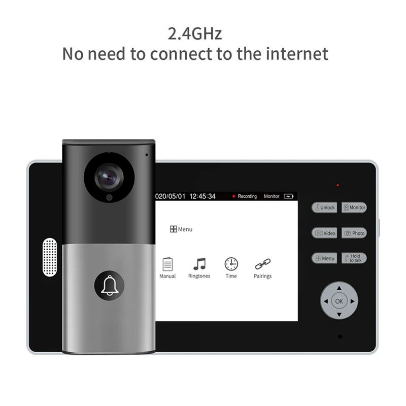 2.4GHz Digital Wireless Video Door Phone 7 Inch HD LCD Indoor Monitor Night Vision Intercom Peephole Viewer Wireless Doorbells