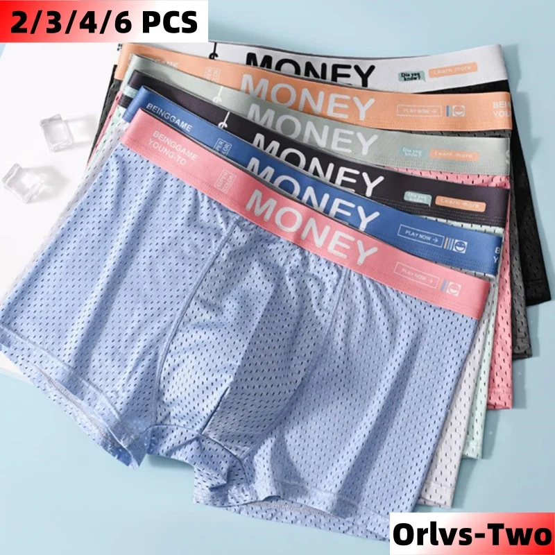 2/3/4/6 PCS Men's Panties Plus Size Thin Shorts Sports Boxer Breathable Panties Ice Silk Underpants Gift Luxury Underwears