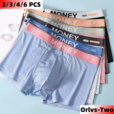 2/3/4/6 PCS 남자 팬티 플러스 사이즈 얇은 반바지 스포츠 복서 통기성 팬티 얼음 실크 속옷 선물 럭셔리 속옷