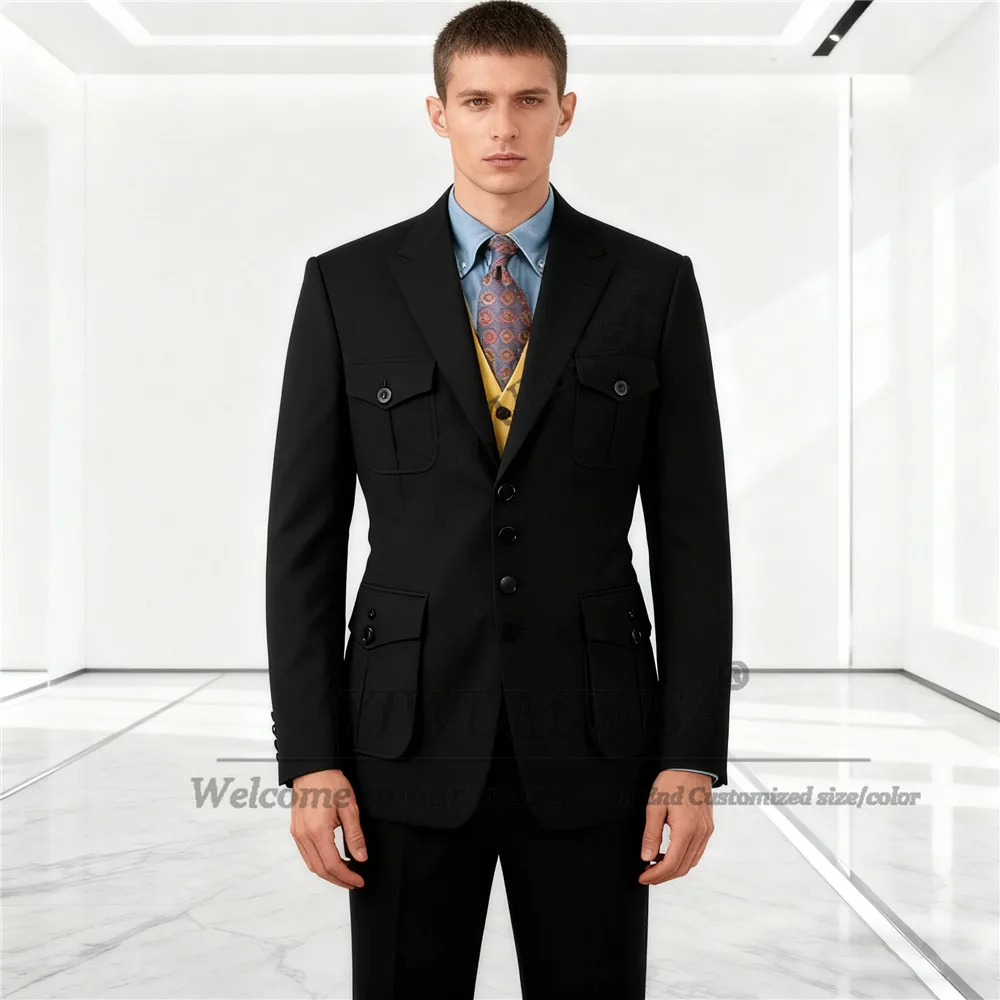 

Классический деловой костюм для мужчин, пиджак с остроконечной этикеткой для выпускного вечера, индивидуальный комплект из 2 предметов, свадебные смокинги для жениха, наряды в стиле сафари