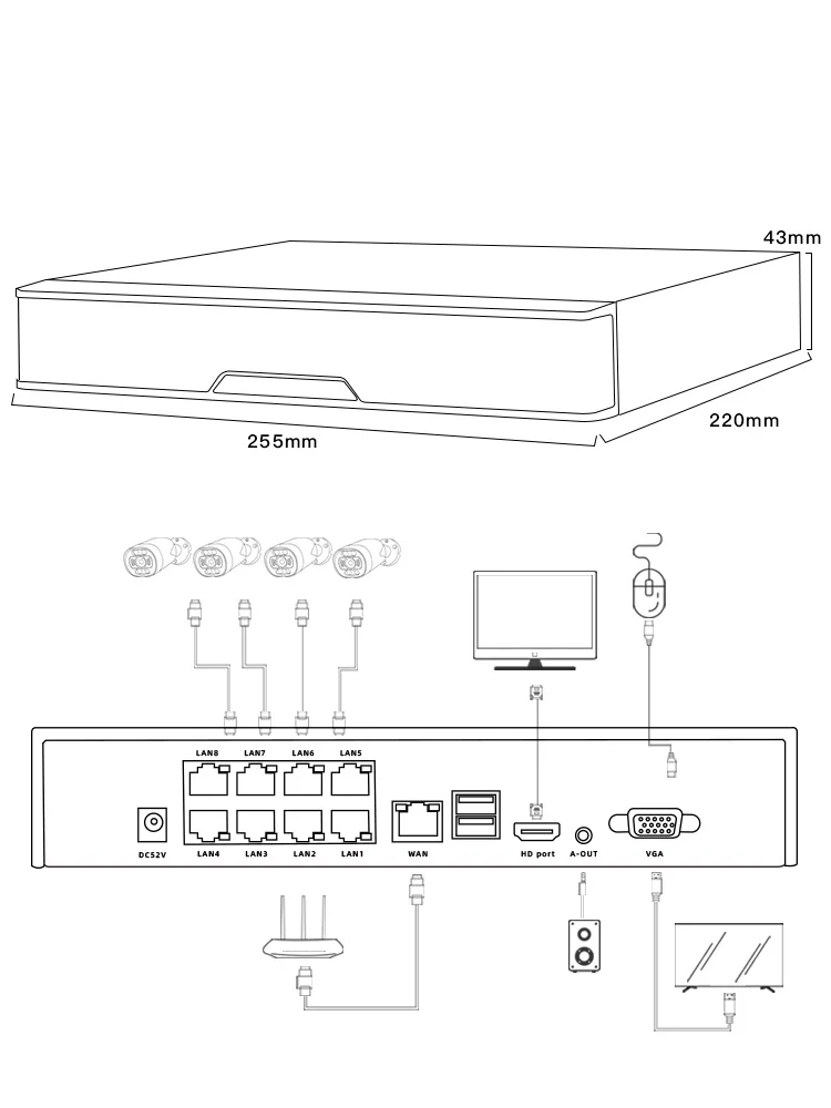 نظام الأمان B-A، 4K: مسجل 8CH POE NVR، يدعم 16CH & H.265X، تسجيل 24/7، التوصيل والتشغيل لكاميرات IP