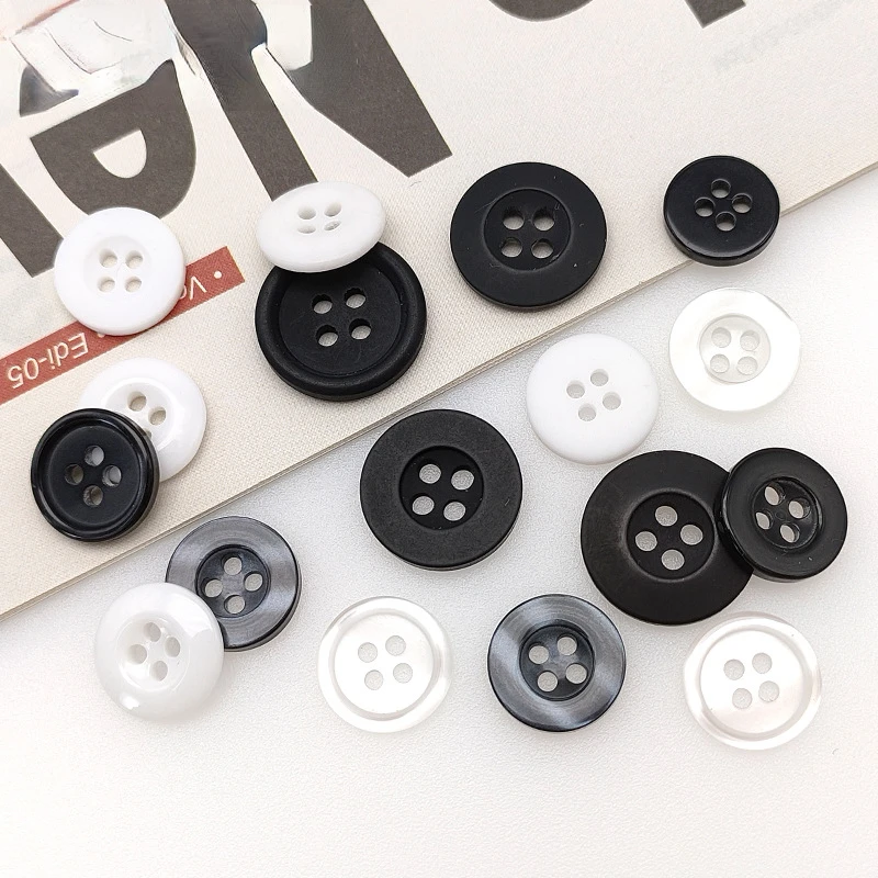 9-12.5mm Resin Shirt Button Pearllight Bowl Black White Four Eye Button for DIY Wedding Clothes Craft Decor Sewing Accessories