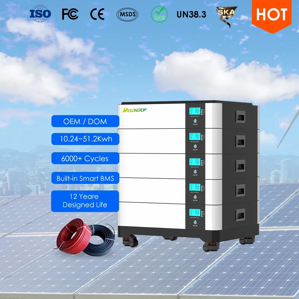 CE Approved EMS 48V 10KWH 20KWH 30KWH 40KWH 50KWH Hybrid Solar Inverter Battery LiFePO4 51.2V Stackable Energy Storage Battery