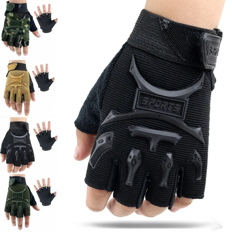 1Pair Kids Tactical Fingerless Gloves Army Military Camo Anti-Skid Mittens Half Finger Boys Girls Children Outdoor Sport Cycling